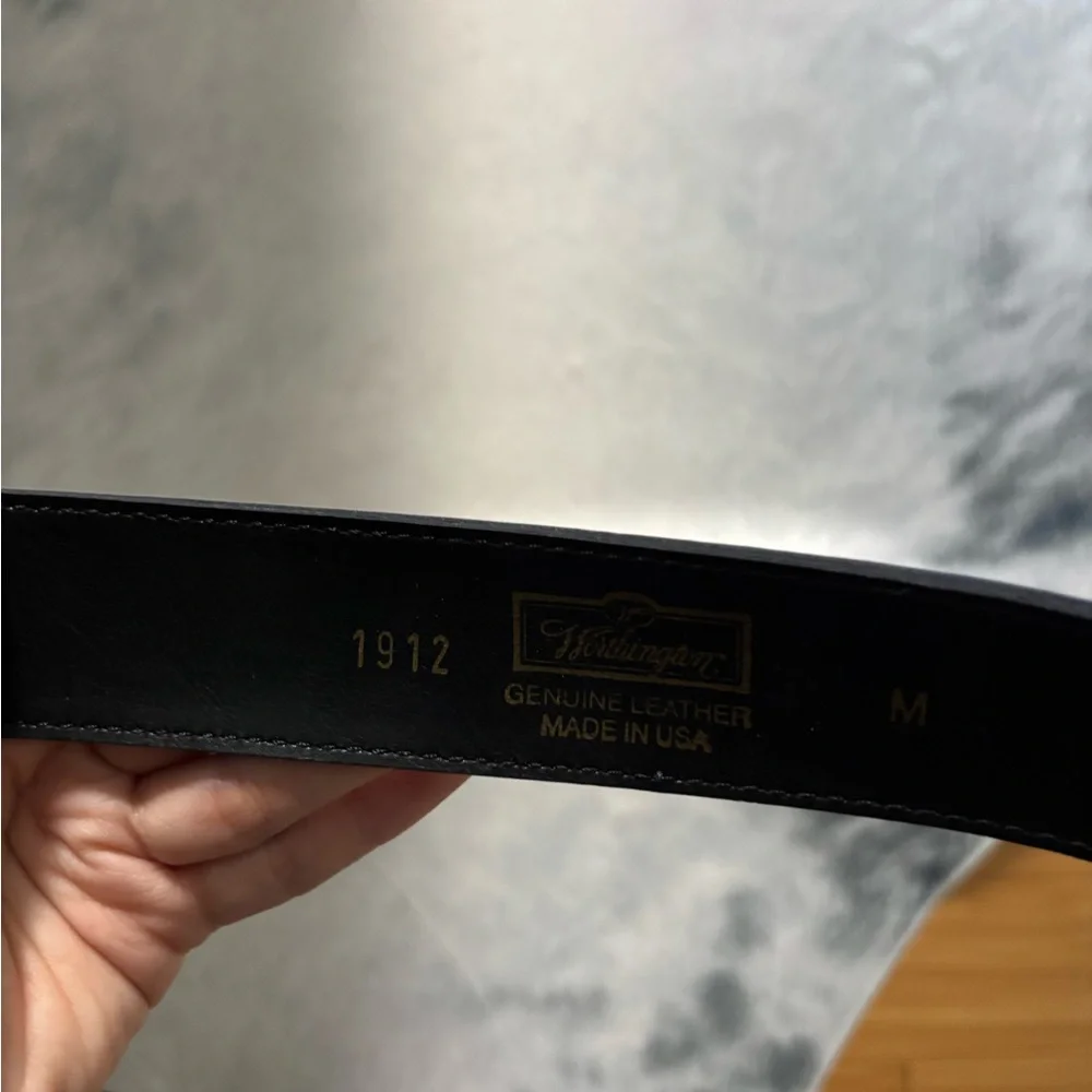 Worthington Navy Leather Belt with Round Gold-Tone Buckle